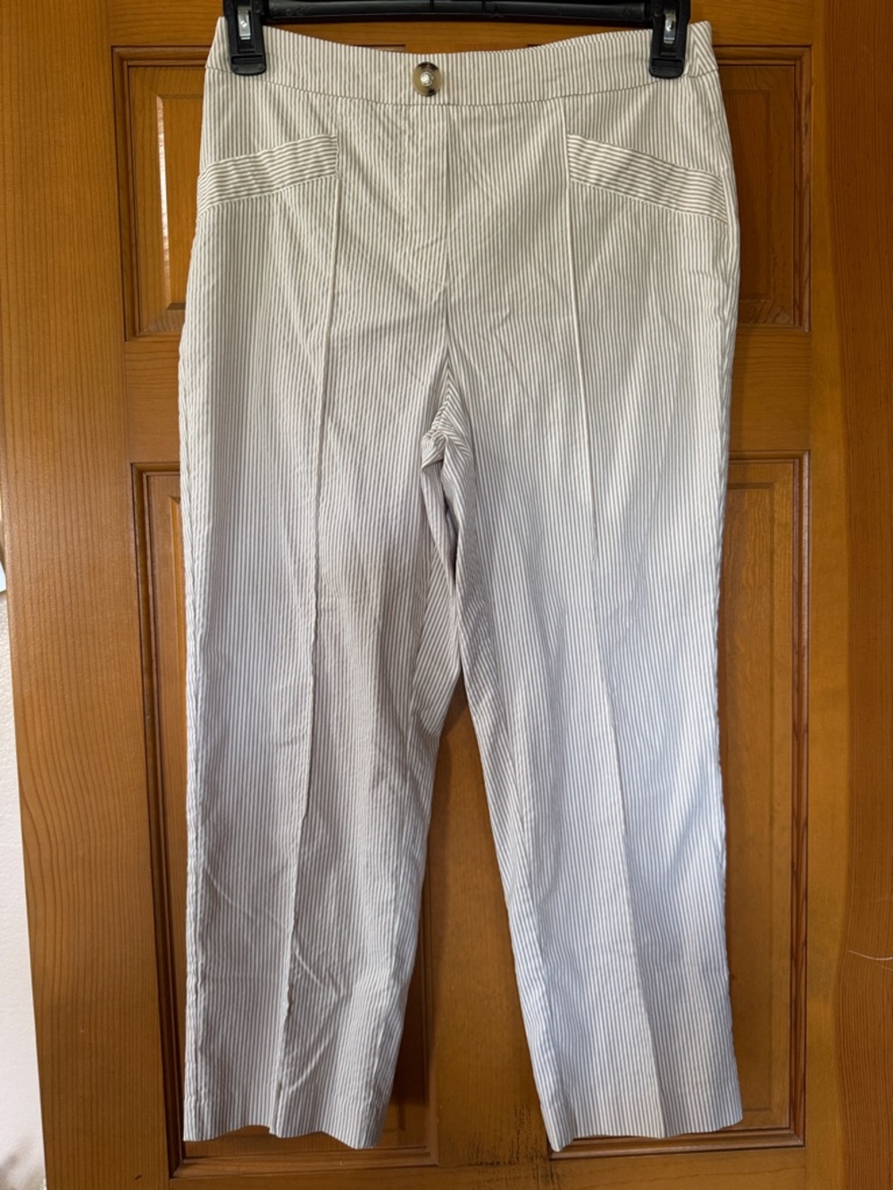 Zac & Rachel White and Light Gray Pinstripe Capris
